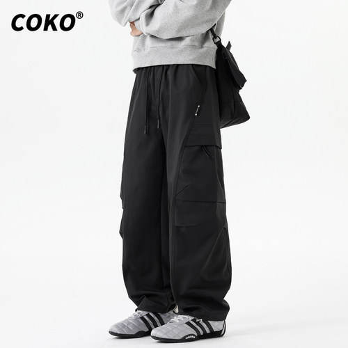 COKO美式复古弯刀裤子工装裤男宽松直筒2026春秋季潮牌休闲阔腿裤