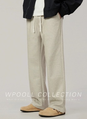 秋冬新款重磅保暖毛呢休闲裤男冬季加厚男裤宽松直筒男士加绒裤子