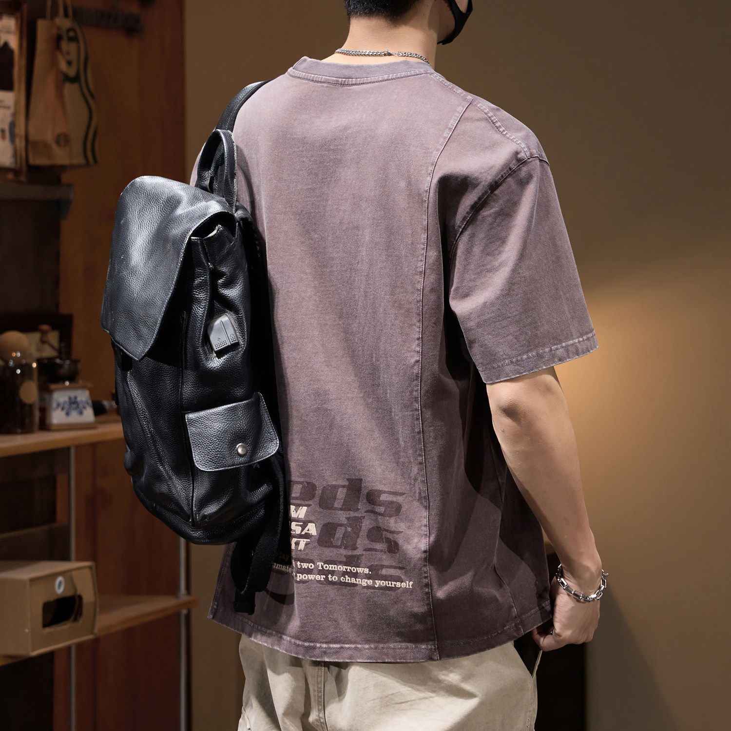 高端美式复古云染短袖T恤男士2026夏季新款宽松潮牌纯棉重磅体恤