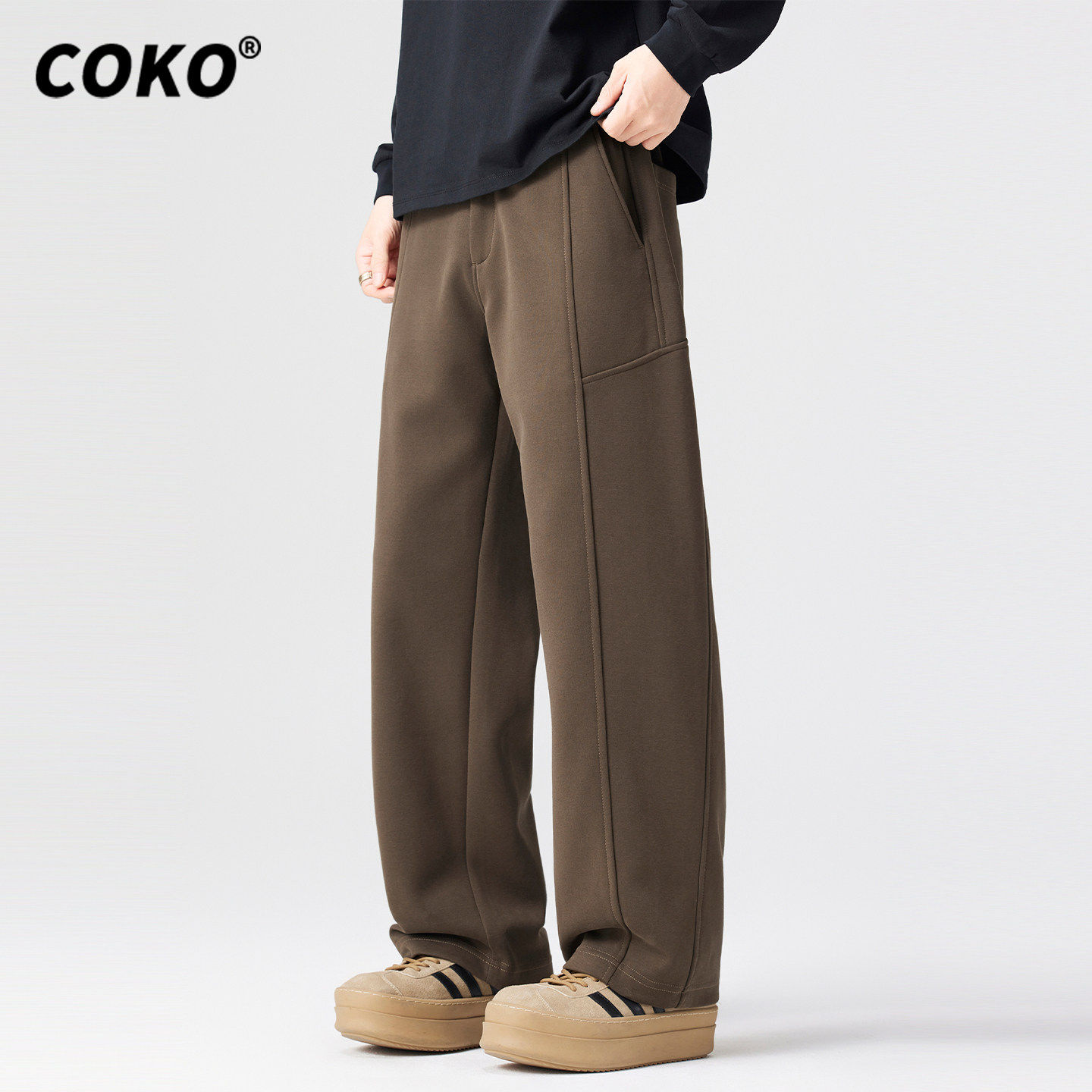 COKO秋冬季重磅加绒卫裤男2025新款美式咖色复古宽松运动休闲裤子,男装,卫裤,淘宝优惠券,粉丝福利购,淘宝优惠卷