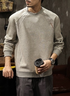 重磅美式cleanfit圆领卫衣男秋冬2025新款高级感加绒正肩长袖t恤