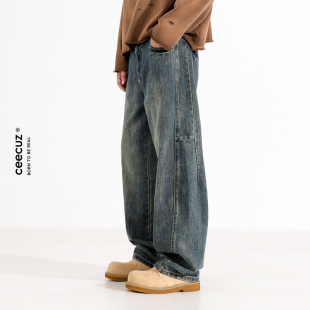 男款 vintage水洗牛仔裤 美式 宽松微弯刀裤 Ceecuz 休闲长裤 复古new