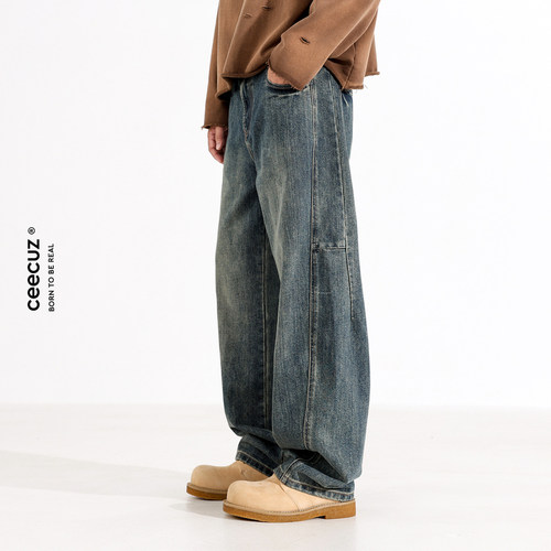 Ceecuz 复古new vintage水洗牛仔裤男款美式宽松微弯刀裤休闲长裤