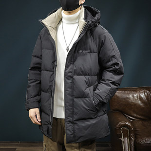 高端鹅绒中长款羽绒服男士冬季大码2025新款连帽保暖加厚男装外套