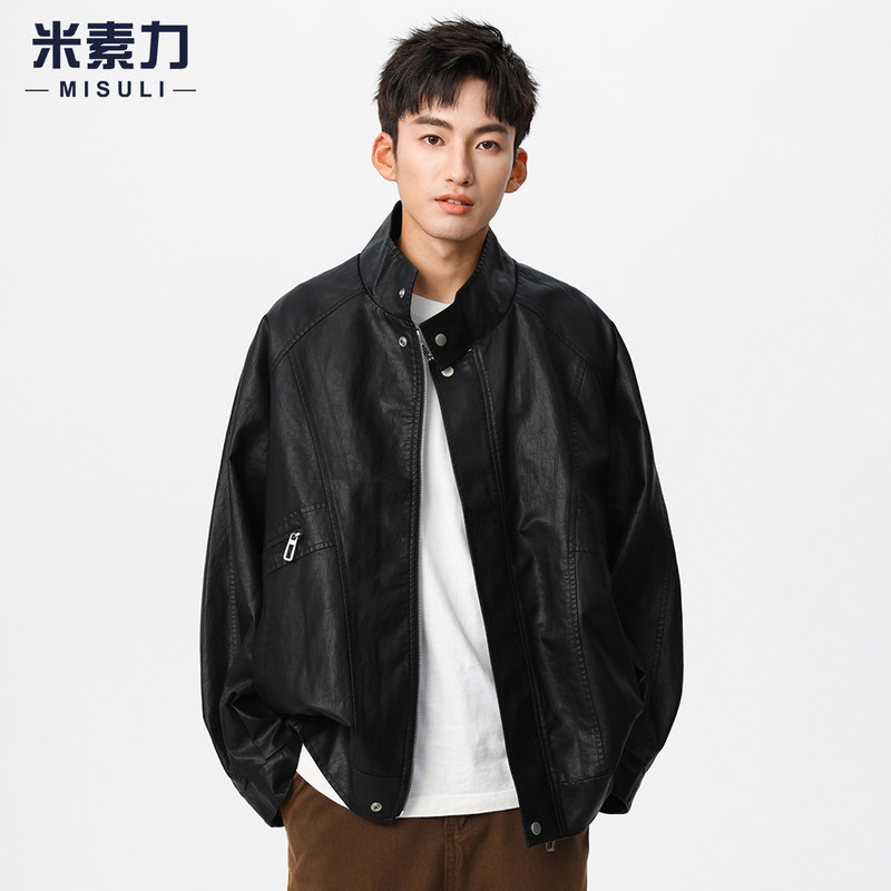 复古皮衣外套男式高级感水洗PU皮痞帅美式休闲美拉德摩托机车夹克