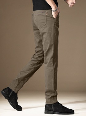 高端潮牌修身商务西裤男秋季加绒纯棉透气弹力直筒百搭男士休闲裤