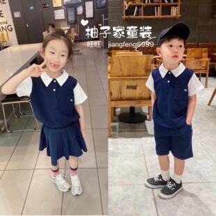 90-150码韩版童装夏款男女童英伦学院校园服套装毕业拍照演出礼服