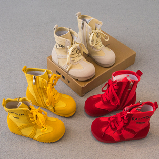 子皮靴短靴单靴软底休闲运动高帮鞋 潮 女童鞋 儿童靴子2025秋冬新款