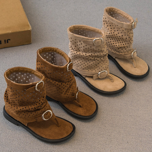 夏款儿童女高筒夹趾凉靴凉鞋