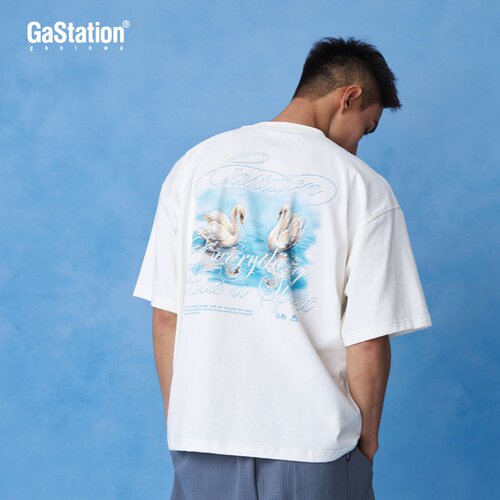 Gastation天鹅水彩T恤 索罗娜轻薄速干小领口夏季百搭短袖230g