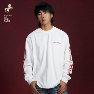 Gastation水墨印花长T 满袖做旧跑马印花中式长袖亲肤日常