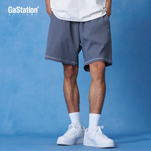 Gastation哈苏线华夫格短裤 撞色绣花透气肌理感挺阔230g