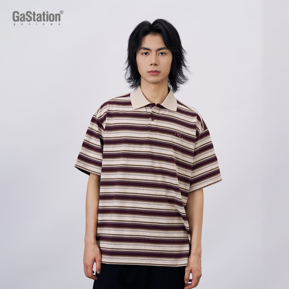 Gastation间条纹POLO赛车绣花