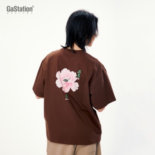 Gastation形意牡丹T恤 速干索罗娜后幅印花字体图案国潮