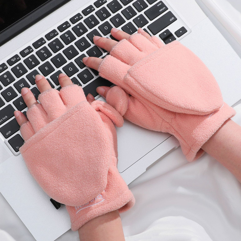 冬季加厚保暖摇粒绒翻盖手套