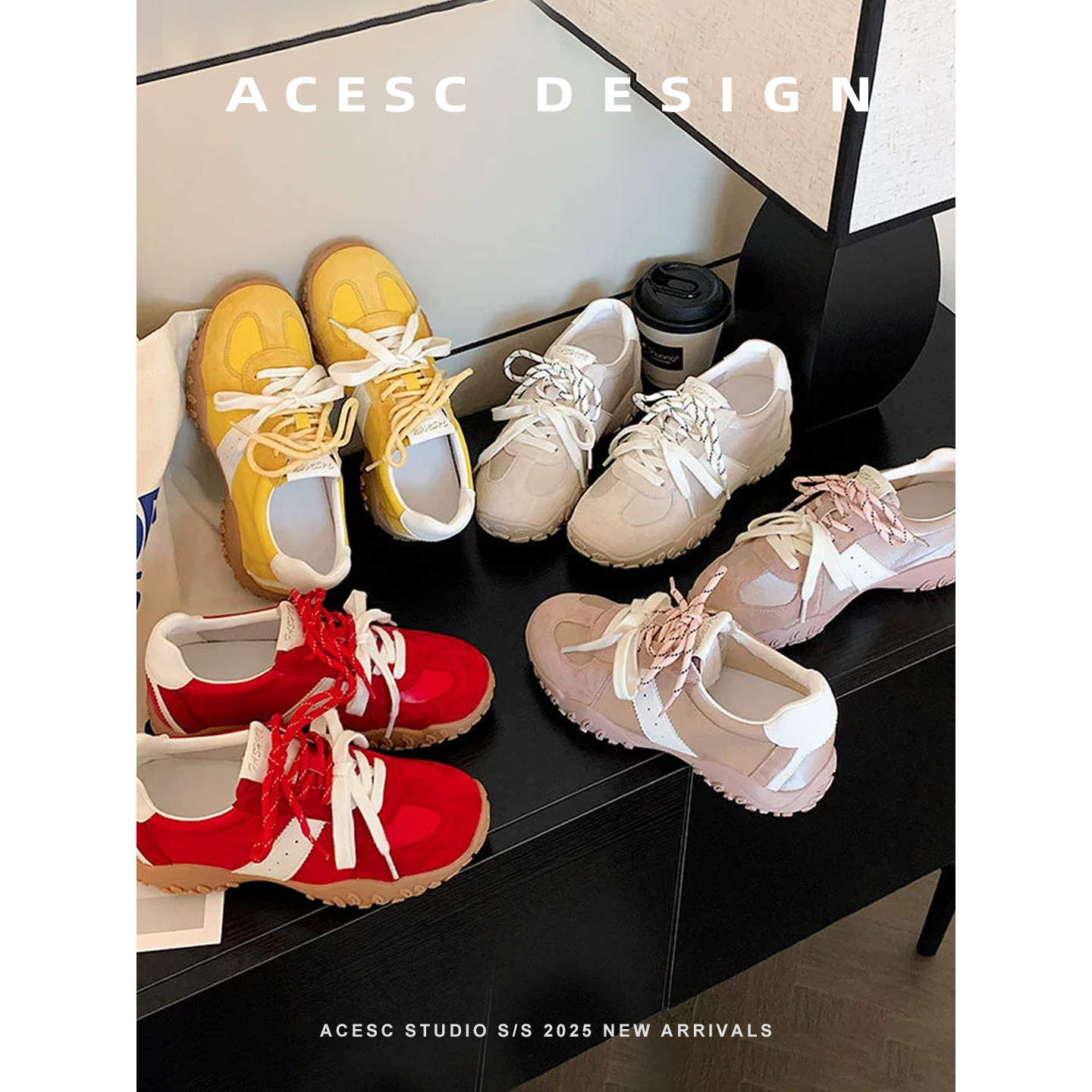 7cm内增高~真皮德训鞋女2025新款系带运动老爹鞋厚底黄色阿甘鞋子