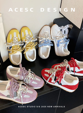 Acesc/艾斯臣加州往事2025时髦双鞋带厚底运动风阿甘德训板鞋女