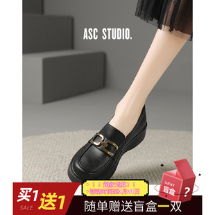 单鞋 艾斯臣厚底增高乐福鞋 时尚 英伦风百搭小皮鞋 女春秋新款