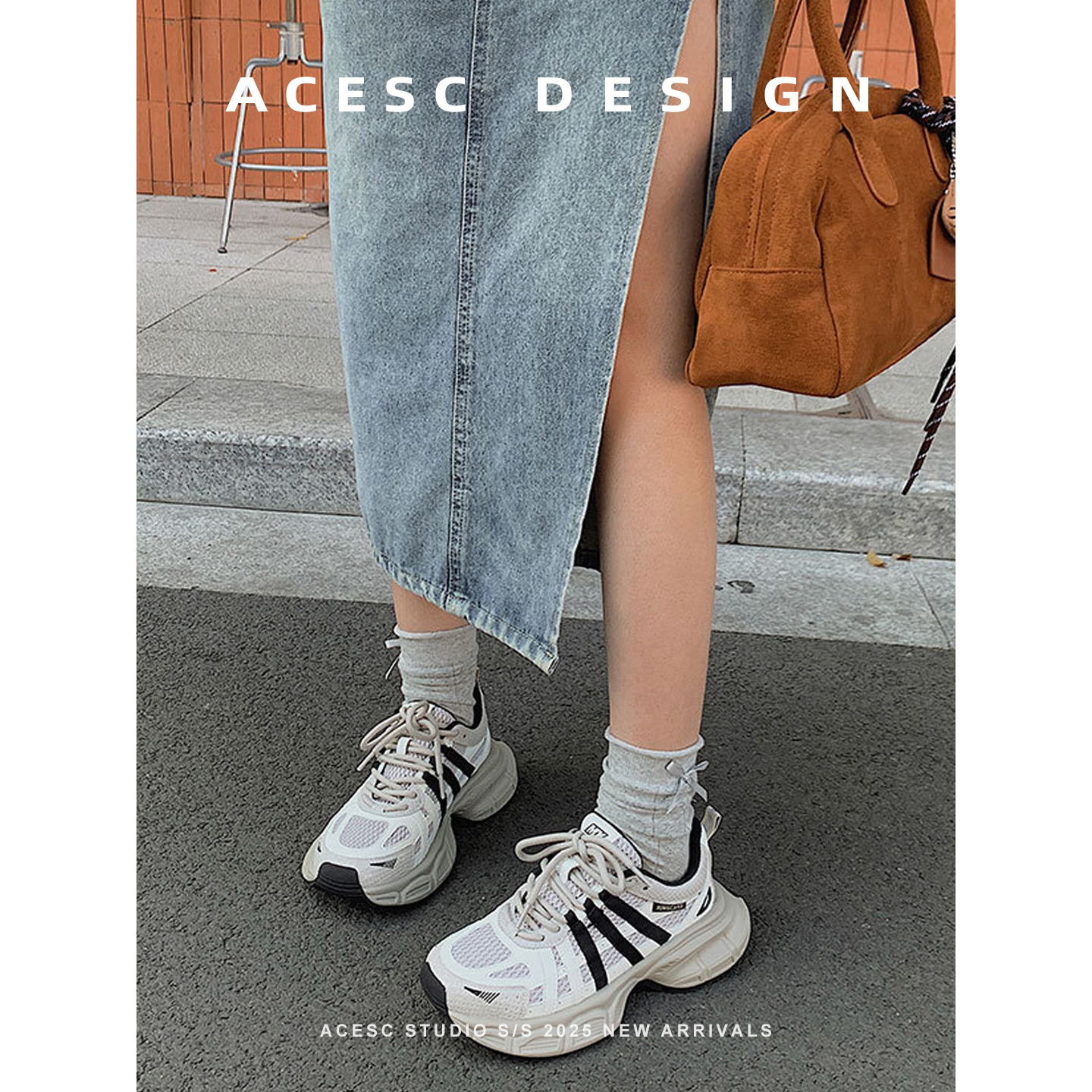 2025新款女鞋透气网面真皮老爹鞋厚底做旧运动休闲鞋系带脏脏单鞋