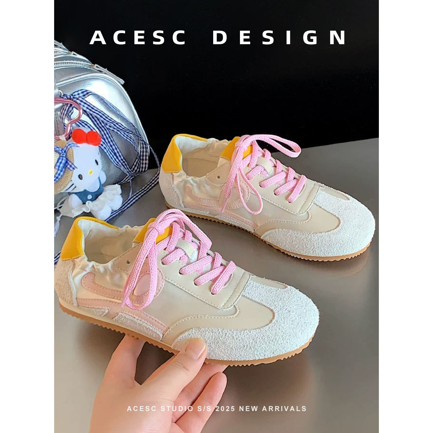 拼色休闲缎面透气复古德训鞋女2025新款系带真皮透气芭蕾阿甘女鞋