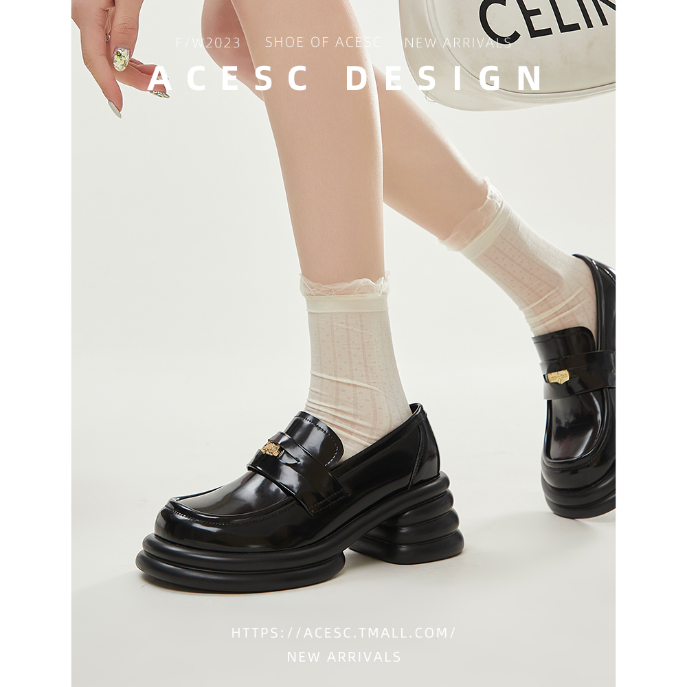 艾斯臣厚底高跟单鞋日系乐福鞋