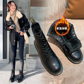 时尚 冬季 加绒真皮厚底马丁靴女夏秋英伦风新款 洋气潮ins酷