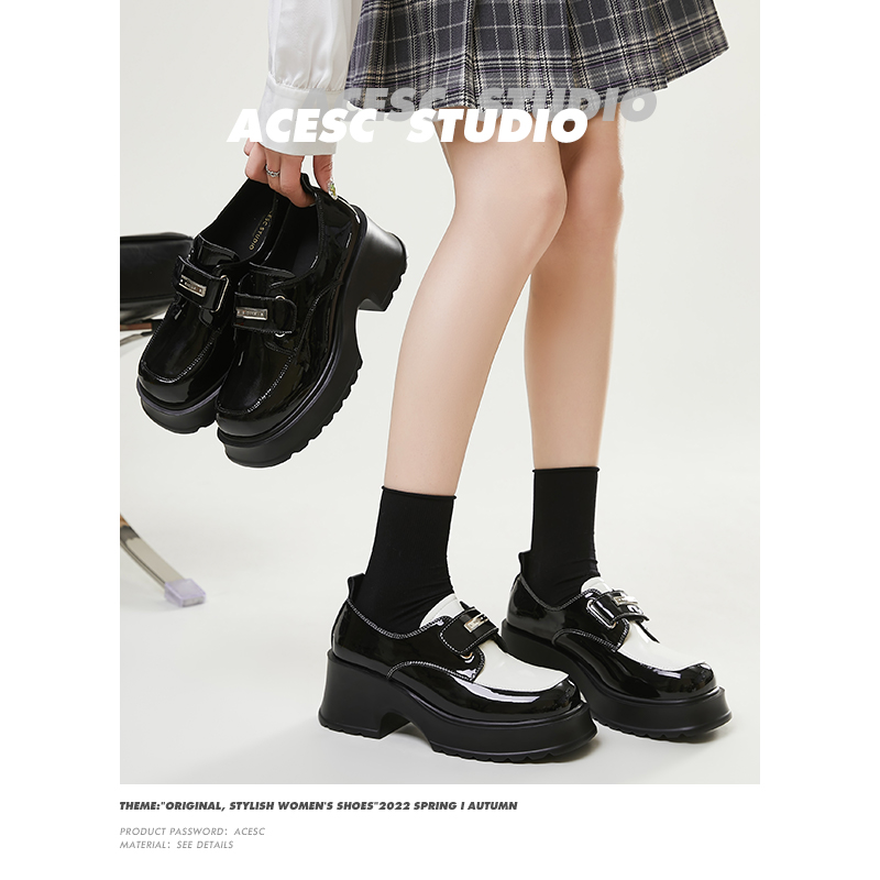 Acesc/艾斯臣粗跟厚底乐福鞋英伦