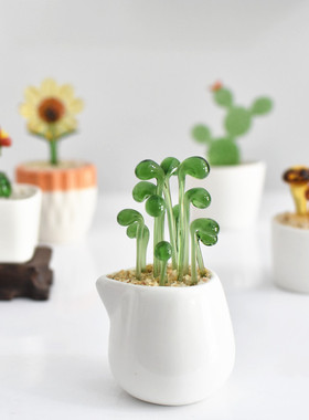 淄博创意琉璃小摆件多肉仙人掌豆芽植物盆栽办公桌玻璃工艺品礼物