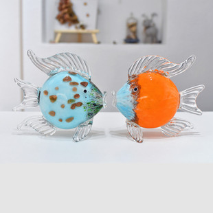 玻璃琉璃亲嘴鱼工艺品办公桌面样板间电视酒柜创意摆件家居装饰品