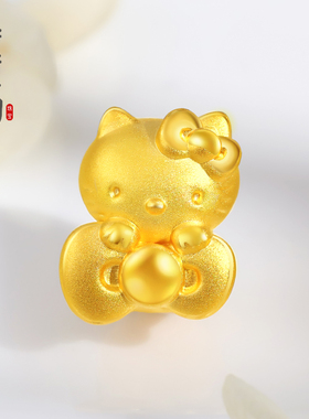 老克勒黄金3D硬金蝴蝶结KT猫足金999小猫头隔珠diy新款送礼女