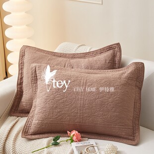 外贸绗缝绣花夹棉枕套加大加厚亲肤透气吸汗学生宿舍全棉单人枕套
