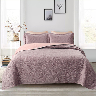 冬季外贸简约高级天鹅绒面床盖三件套双人绣花绒毯垫加绒榻榻米垫