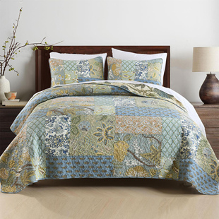 外贸出口床单 植物印花手工绗缝被床盖三件套 大尺寸榻榻米垫炕垫