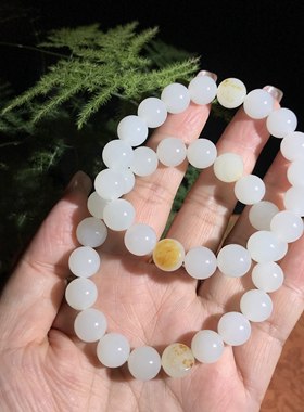 儒贤玉道新疆和田玉籽料圆珠卡10手串玉润圆珠留有天然皮色白度佳