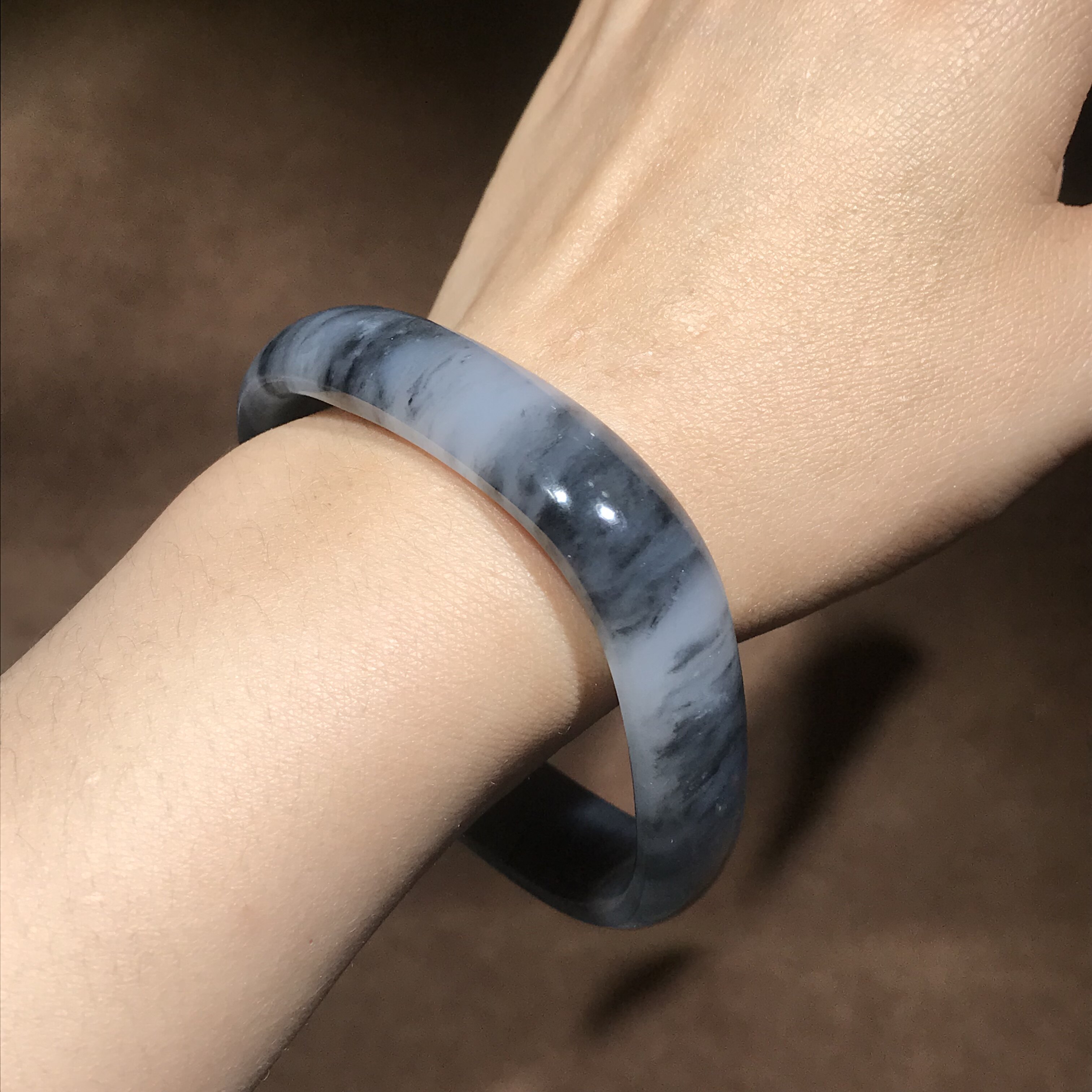 儒贤玉道新疆和田玉籽料青花水墨丹青黑白相间素圈方镯