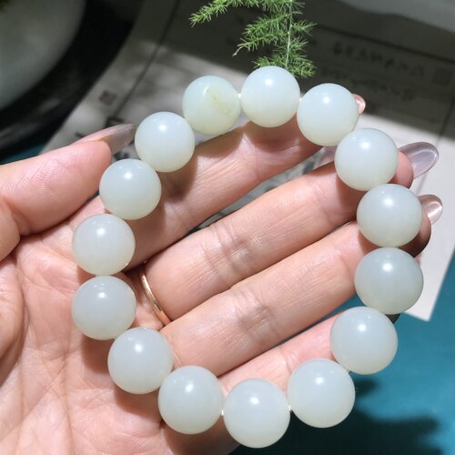 儒贤玉道新疆和田玉籽料卡14圆珠留有天然皮子肉质细腻不盘自油