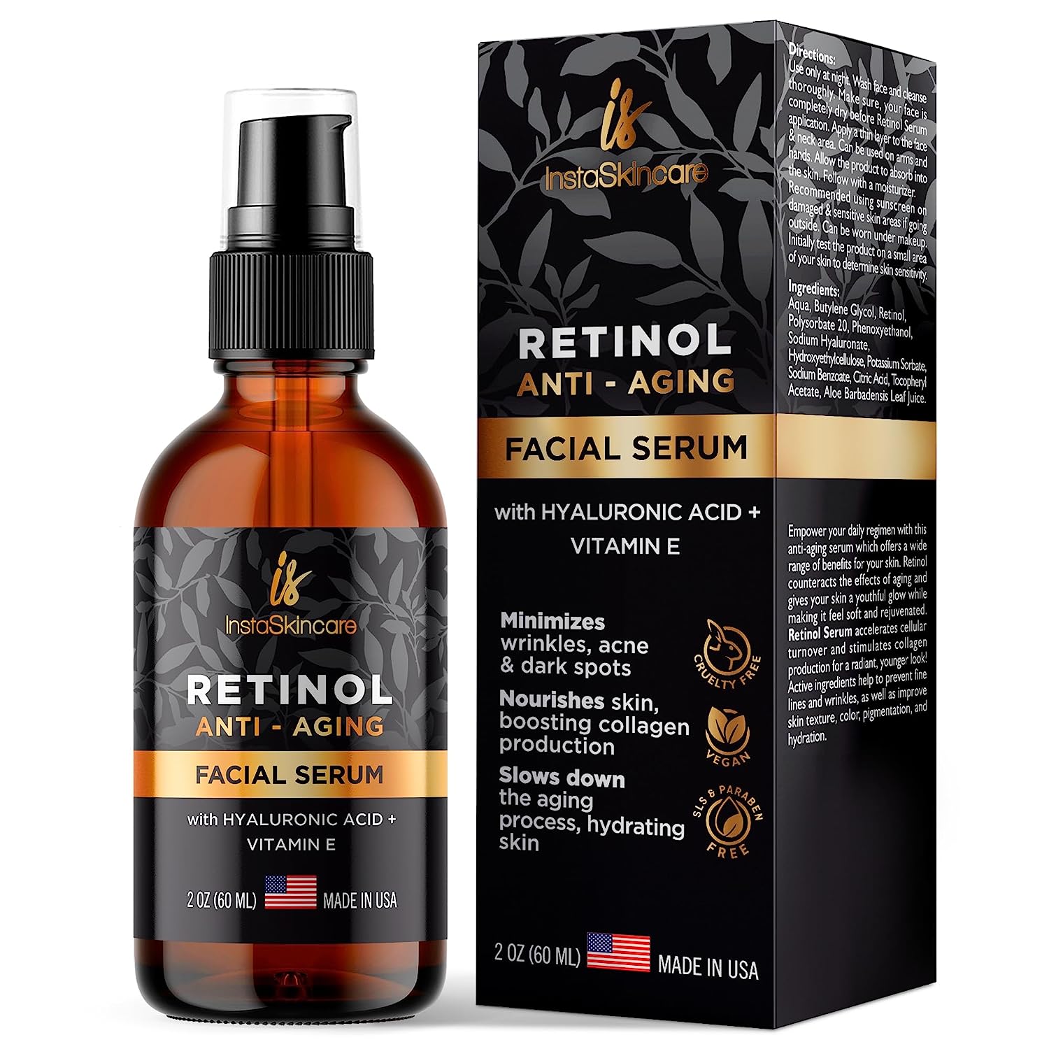 美国代购Retinol serum for face (2oz) with Hyaluronic Acid +