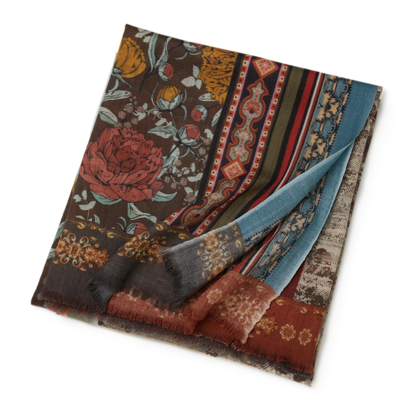 春秋薄款轻奢复古真丝羊毛围巾