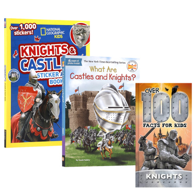 英文原版中世纪历史3本Over 100 Facts for KidsKnights/NGK Knights And Castles Sticker Activity Book: Over 1,000 Stickers!