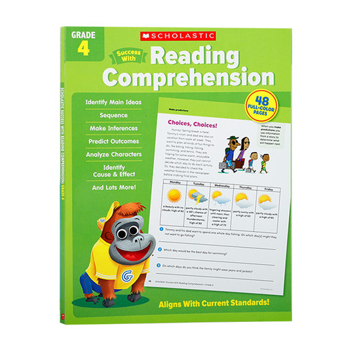 英文原版Scholastic Success with Reading Comprehension (Grade 4) 学乐成功美国小学四年级语法练习册附答案课外作业家庭