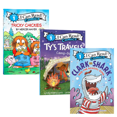 英文原版绘本Clark The Shark And The School Sing/Camp-Out 2023/5/9/Tricky Chickies 小怪物露营冒险故事分级读物 系列3本
