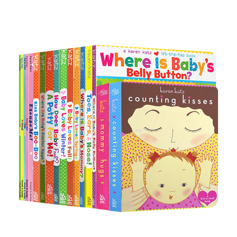 150元8件英文原版Karen katz卡伦卡茨系列绘本 亲子共读幼儿启蒙早教纸板翻翻书Where Is Baby's Belly Button宝宝的肚脐眼在哪里