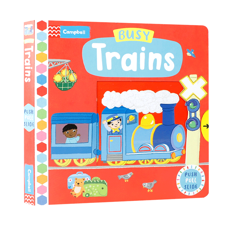 英文原版抽拉书Busy books系列Busy Trains繁忙忙碌的火车 交通工具启蒙认知纸板书3-6岁孩子英语早教入门绘本提高宝宝的动手