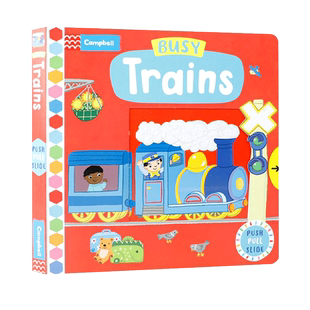 英文原版抽拉书Busy books系列Busy Trains繁忙忙碌的火车 交通工具启蒙认知纸板书3-6岁孩子英语早教入门绘本提高宝宝的动手