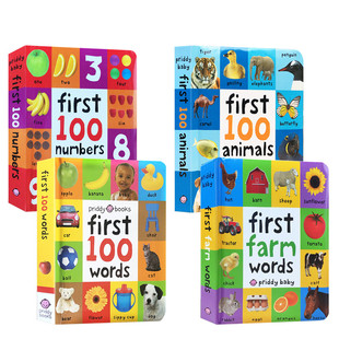 100 Words Words英文原版 4册纸板书 启蒙认知 Farm First Numbers 初级入门单词图解幼儿词典 Trucks