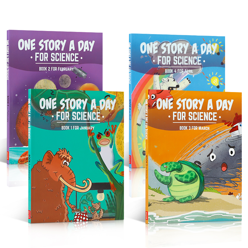 英文原版进口加拿大One Story A Day科学版4册365个英语天天故事绘本趣味读物盒装图画书平装onestory科普阅读onestoryaday初中