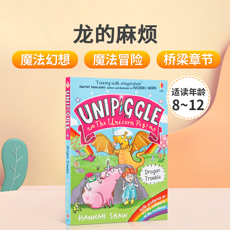 英文原版Dragon Trouble龙的麻烦 Usborne出版 中小学生英语课外阅读魔法冒险桥梁章节书 Unipiggle the Unicorn Pig图画书