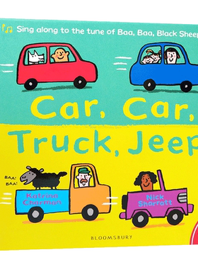 英文原版绘本Car, Car, Truck, Jeep 汽车，汽车，卡车，吉普车各种交通工具认知进口英语启蒙低幼儿童英语图画纸板书亲子互动
