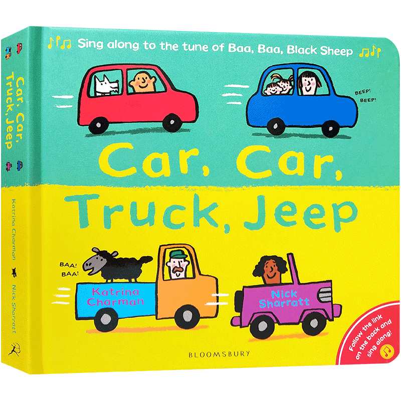 预售英文原版绘本Car, Car, Truck, Jeep 汽车，汽车，卡车，吉普车各种交通工具认知进口英语启蒙低幼儿童英语图画纸板书亲子互动