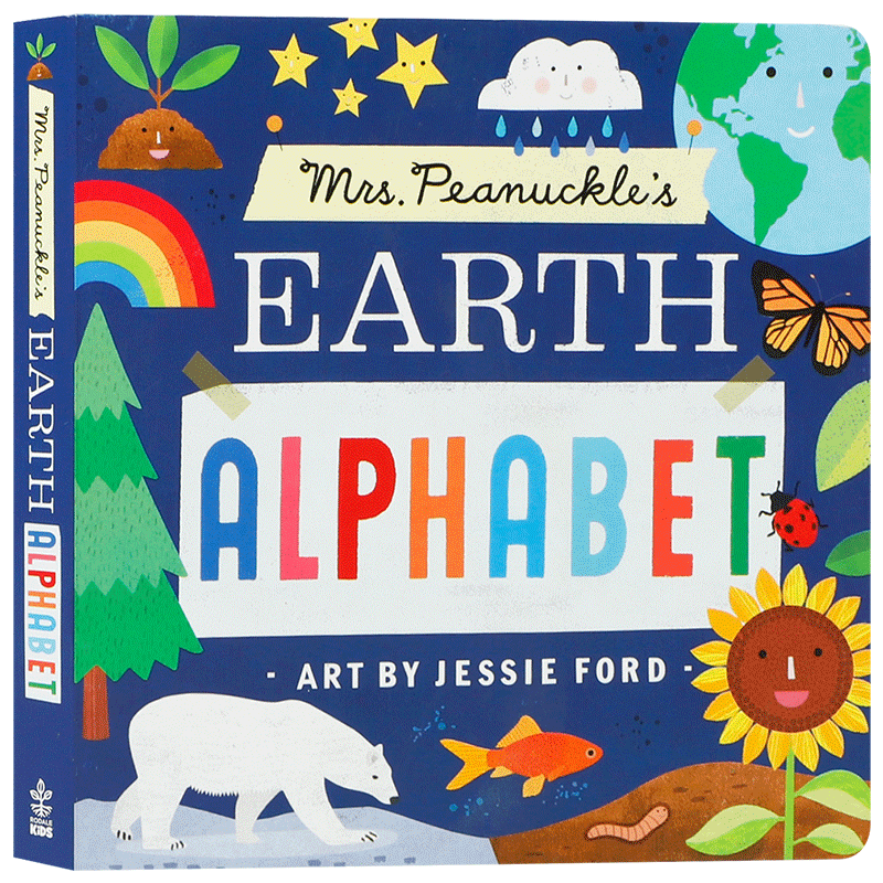 英文原版 Mrs. Peanuckle's Earth Alphabet 地球生态 皮纳克尔夫人的地球字母表 2-6岁儿童宝宝冒险故事单词书纸板书进口